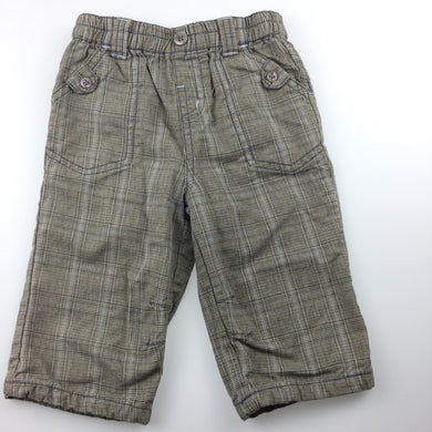 Boys Next, cotton lined check pants, elasticated waist, GUC, size 6-9 months