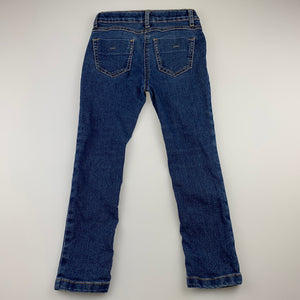 Girls H&T, blue stretch denim jeans, adjustable, Inside leg: 44cm, GUC, size 4