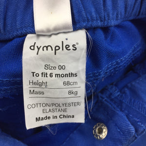 Unisex Dymples, blue cotton blend pants, elasticated waist, GUC, size 00