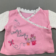 Load image into Gallery viewer, Girls Woolworths, pink cotton cross-over top, butterfly, EUC, size 000
