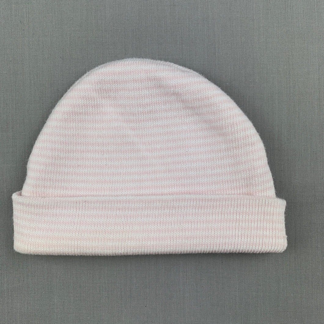 Girls Playette, pink & white stripe knitted hat / beanie, GUC, size 000-00