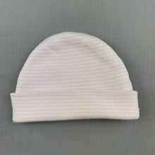 Load image into Gallery viewer, Girls Playette, pink &amp; white stripe knitted hat / beanie, GUC, size 000-00