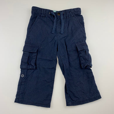 Boys George, navy linen / cotton cargo pants, adjustable, GUC, size 1