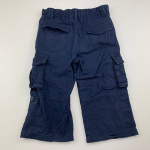 Boys George, navy linen / cotton cargo pants, adjustable, GUC, size 1