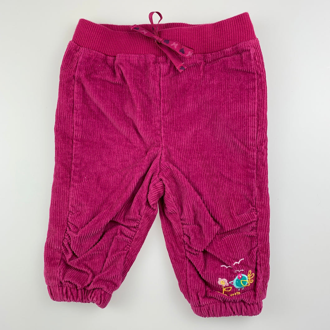 Girls Woolworths, cute cotton lined corduroy pants, elasticated, GUC, size 00