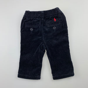 Boys Ralph Lauren, navy cotton corduroy pants, elasticated, EUC, size 6 months