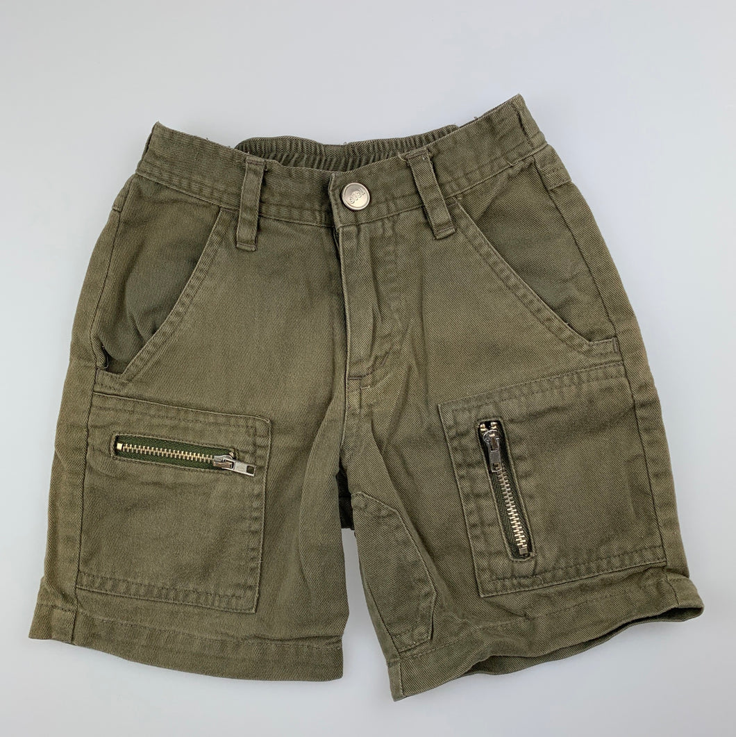 Boys Ouch, khaki cotton shorts, elasticated, GUC, size 00