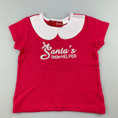 Girls Sprout, pink cotton t-shirt / top, Santa's Helper, GUC, size 1