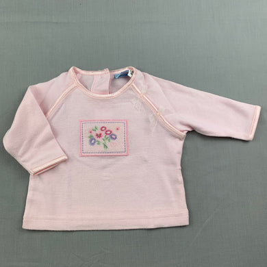 Girls Junior B, pink soft cotton long sleeve top, flowers, GUC, size 000