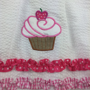 Girls De La Fontaine, white & pink party dress, cupcakes, EUC, size 6