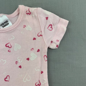 Girls Tiny Little Wonders, pink cotton bodysuit / romper, hearts, GUC, size 000