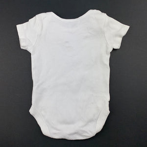 Unisex St Bernard, white cotton bodysuit / romper, Sunday, GUC, size 00