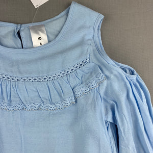 Girls Target, blue cotton lined cold shoulder top, NEW, size 4
