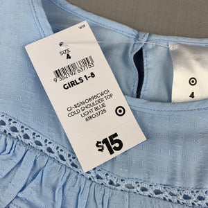 Girls Target, blue cotton lined cold shoulder top, NEW, size 4