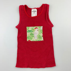 Girls Dymples, red ribbed cotton Christmas singlet, FUC, size 0