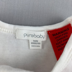 Unisex purebaby, soft organic cotton 0.5 Tog sleeping bag, EUC, size 0000-00