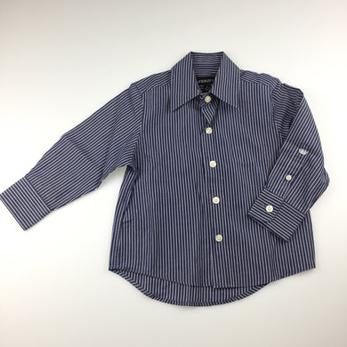 Boys Industrie, blue & white striped long sleeve cotton shirt, EUC, size 2