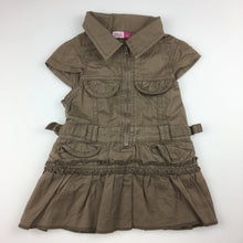 Load image into Gallery viewer, Girls hundreds + thousands, brown cotton shirt / dress, zip up, GUC, size 00