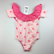 Load image into Gallery viewer, Girls Seed, ice pink star yardage bodysuit.&lt;p&gt;This neat-fitting bodysuit comes with a frill detail at the neckline, and is completed with a simple star pattern for a fun style that&#39;s easy to pair with her favourite skirts and tutus. Made from a cotton/elastane blend, NEW, size 3