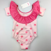 Load image into Gallery viewer, Girls Seed, ice pink star yardage bodysuit.&lt;p&gt;This neat-fitting bodysuit comes with a frill detail at the neckline, and is completed with a simple star pattern for a fun style that&#39;s easy to pair with her favourite skirts and tutus. Made from a cotton/elastane blend, NEW, size 3