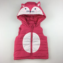 Load image into Gallery viewer, Girls Target, pink and white puffer vest, animal design, EUC, size 00