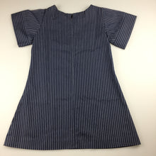 Load image into Gallery viewer, Girls Chalk n Cheese, blue, white stripe, cotton, back zip dress, GUC, size 4