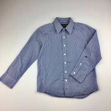 Load image into Gallery viewer, Boys Industrie, navy and white stripe cotton long sleeve shirt, EUC, size 7