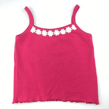 Load image into Gallery viewer, Girls unbranded, hot pink singlet top / t-shirt, white flower trim, EUC, size 6