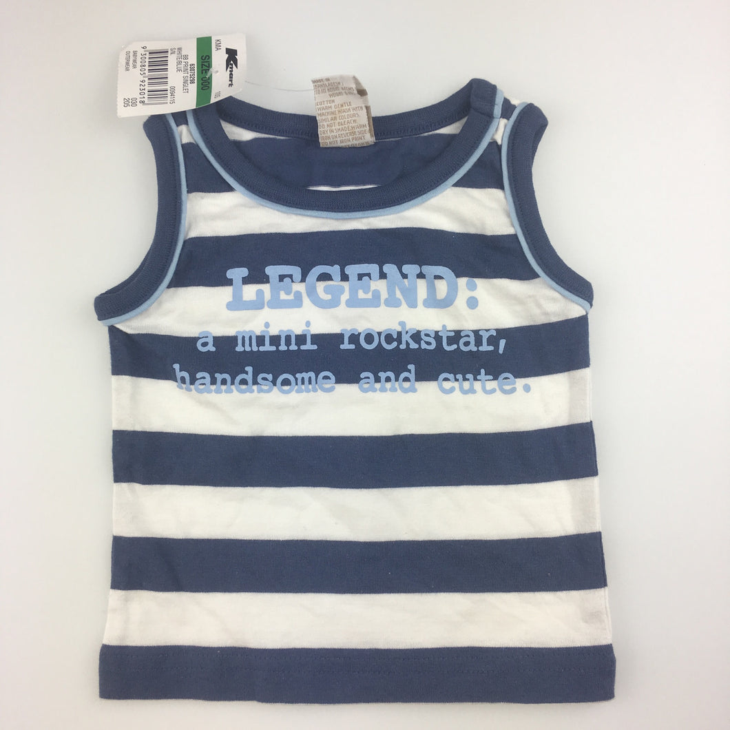 Boys Tiny Little Wonders, cotton singlet / tank top, blue and white stripe , NEW, size 000