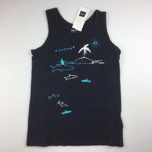 Load image into Gallery viewer, Girls Gap Kids, 100% cotton navy t-shirt / tank top, sharks, EUC, size 6-7