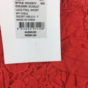 Girls witchery, scarlet lace frill shorts, adjustable waist, NEW, size 8