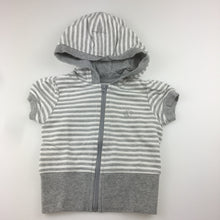 Load image into Gallery viewer, Girls Target, grey &amp; white stripe short sleeve hoodie zip-up top, GUC, size 1