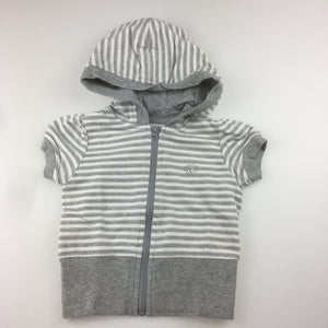 Girls Target, grey & white stripe short sleeve hoodie zip-up top, GUC, size 1