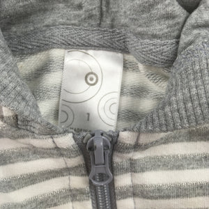 Girls Target, grey & white stripe short sleeve hoodie zip-up top, GUC, size 1