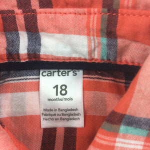 Boys Carter's, long sleeve check shirt with embroidered elephant on pocket, EUC, size 18 months