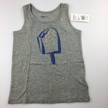 Load image into Gallery viewer, Girls Gap Kids, grey tank top with glitter ice-cream print, NEW, size 6-7