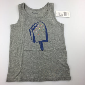 Girls Gap Kids, grey tank top with glitter ice-cream print, NEW, size 6-7